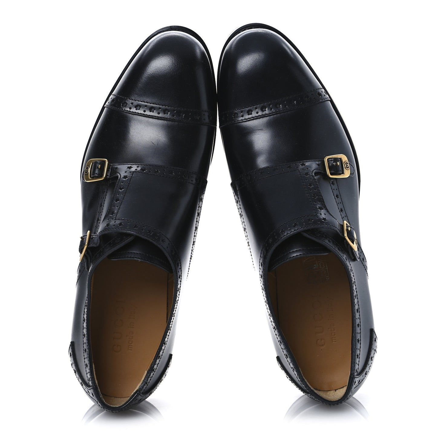 Calfskin Mens Double Monk Strap Loafers 8 Black