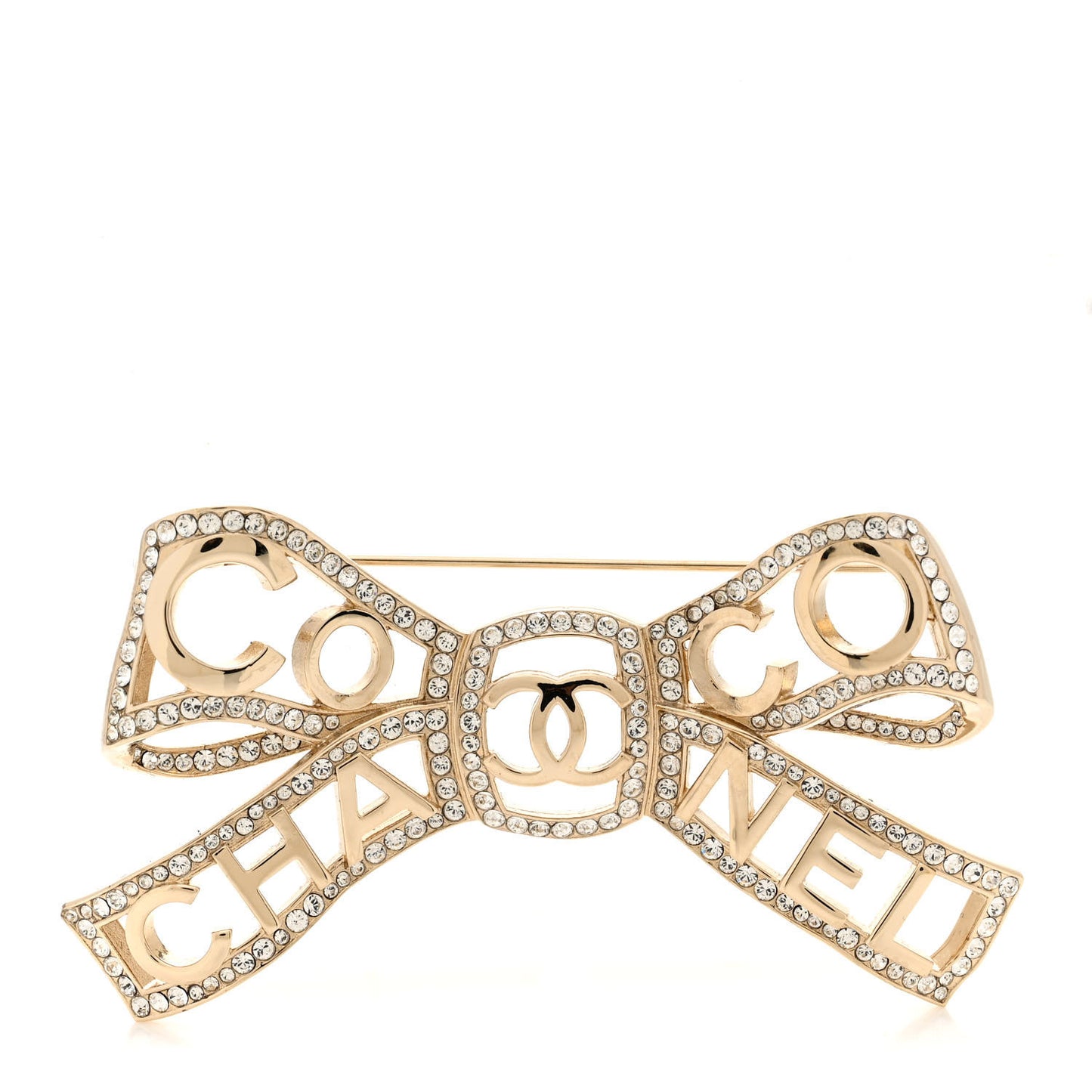Metal Crystal Bow-tiful CC Brooch Gold