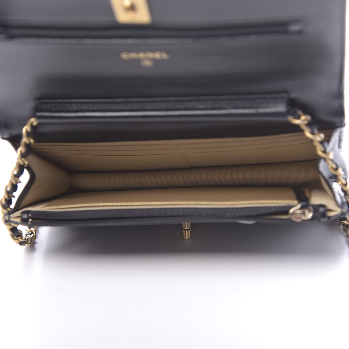 Lambskin Quilted CC Pearl Crush Wallet on Chain WOC Black