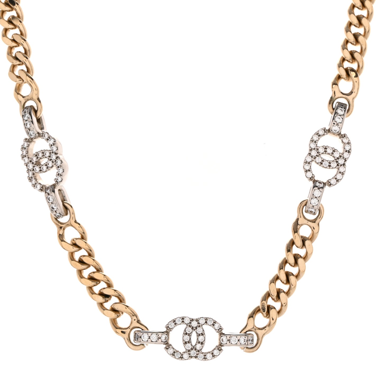 Crystal CC Chain Links Choker Necklace Gold