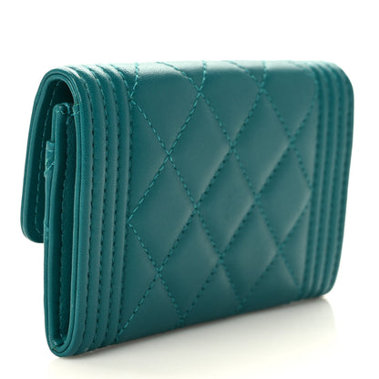 Chanel Lambskin Quilted Boy Flap Card Holder Turquoise 3 of 8