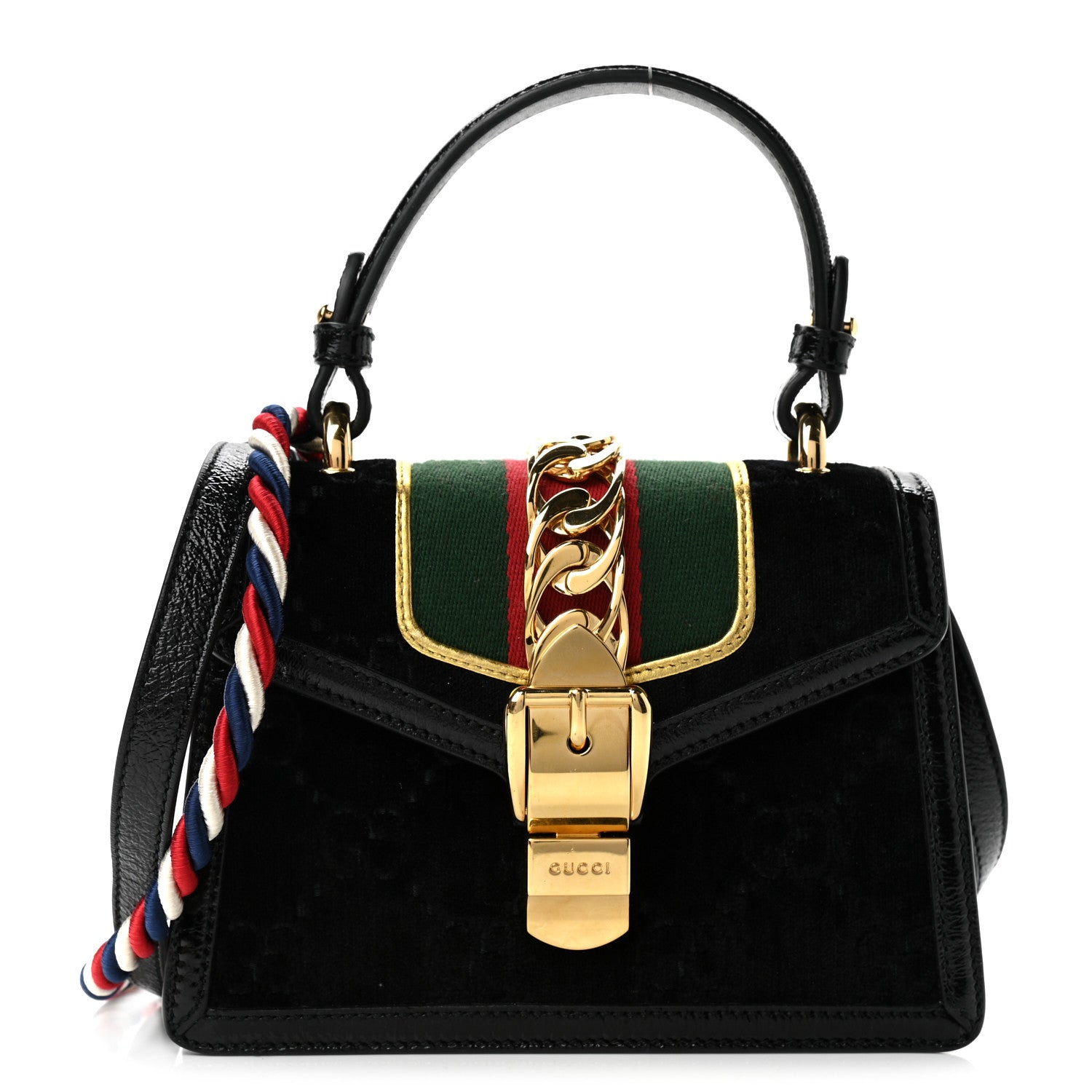 Gucci Velvet GG Monogram Mini Sylvie Top Handle Bag Black 1 of 11