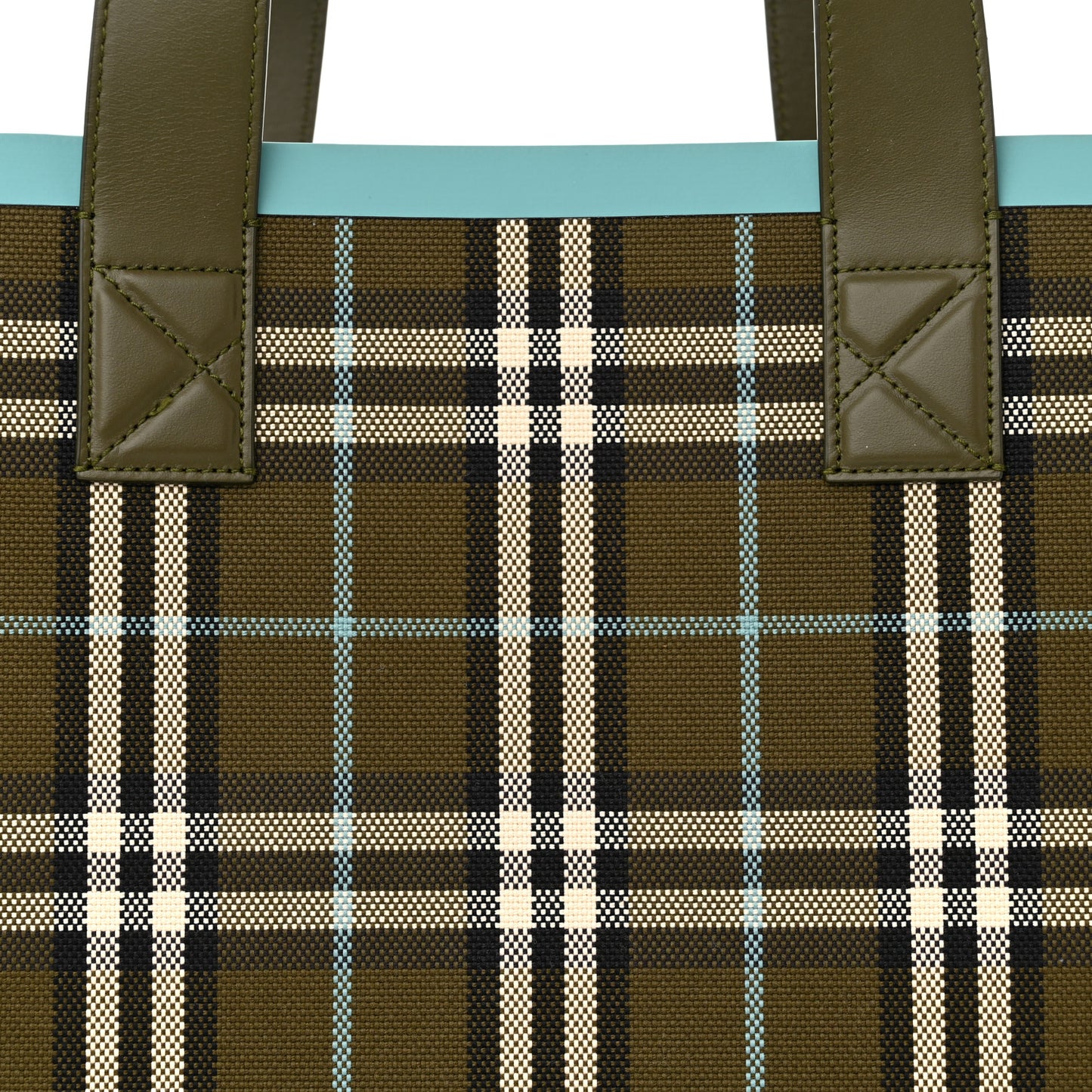 Cotton Check Medium London Tote Bag Olive Green