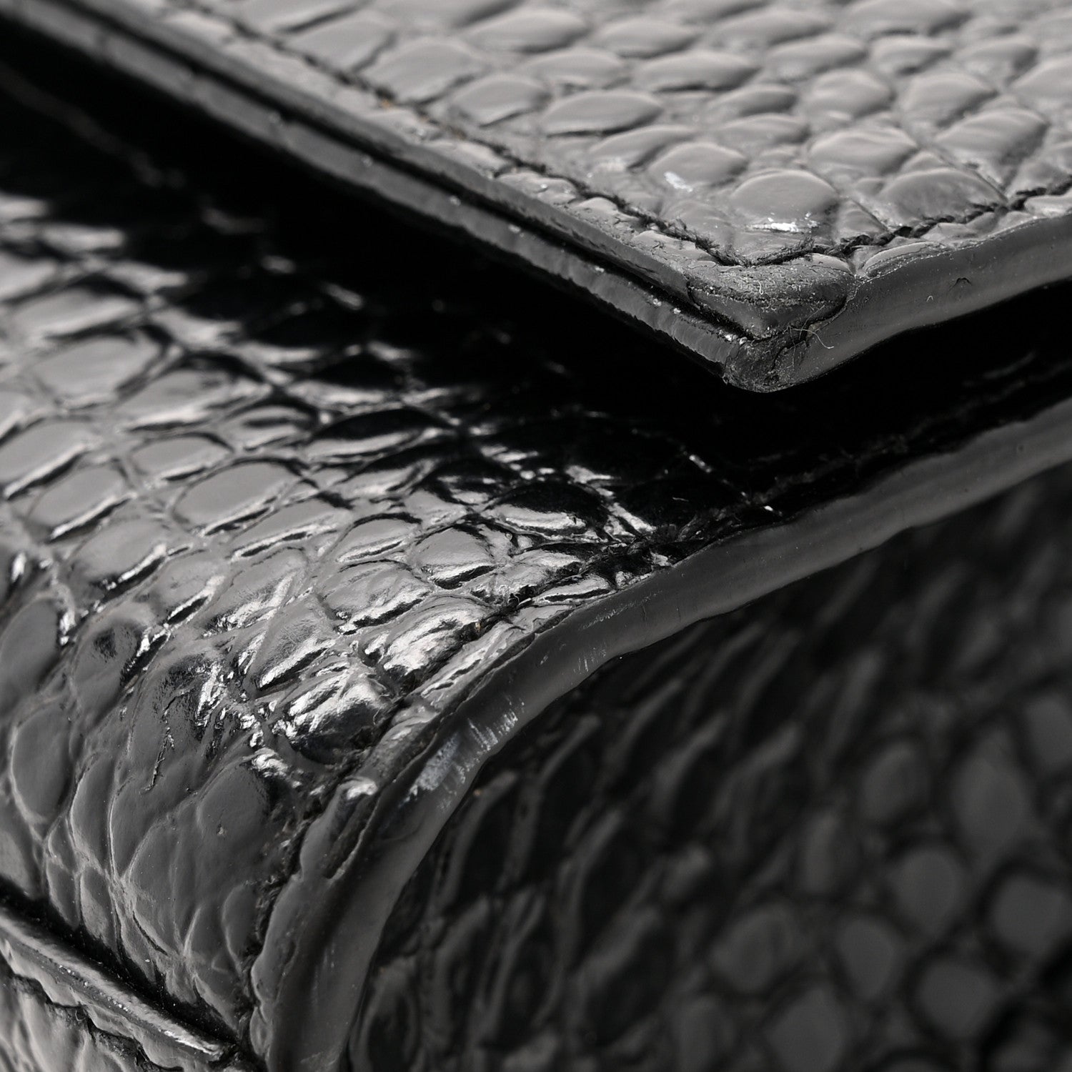Saint Laurent Calfskin Crocodile Embossed Medium Classic Monogram Kate Tassel Satchel Black 12 of 15