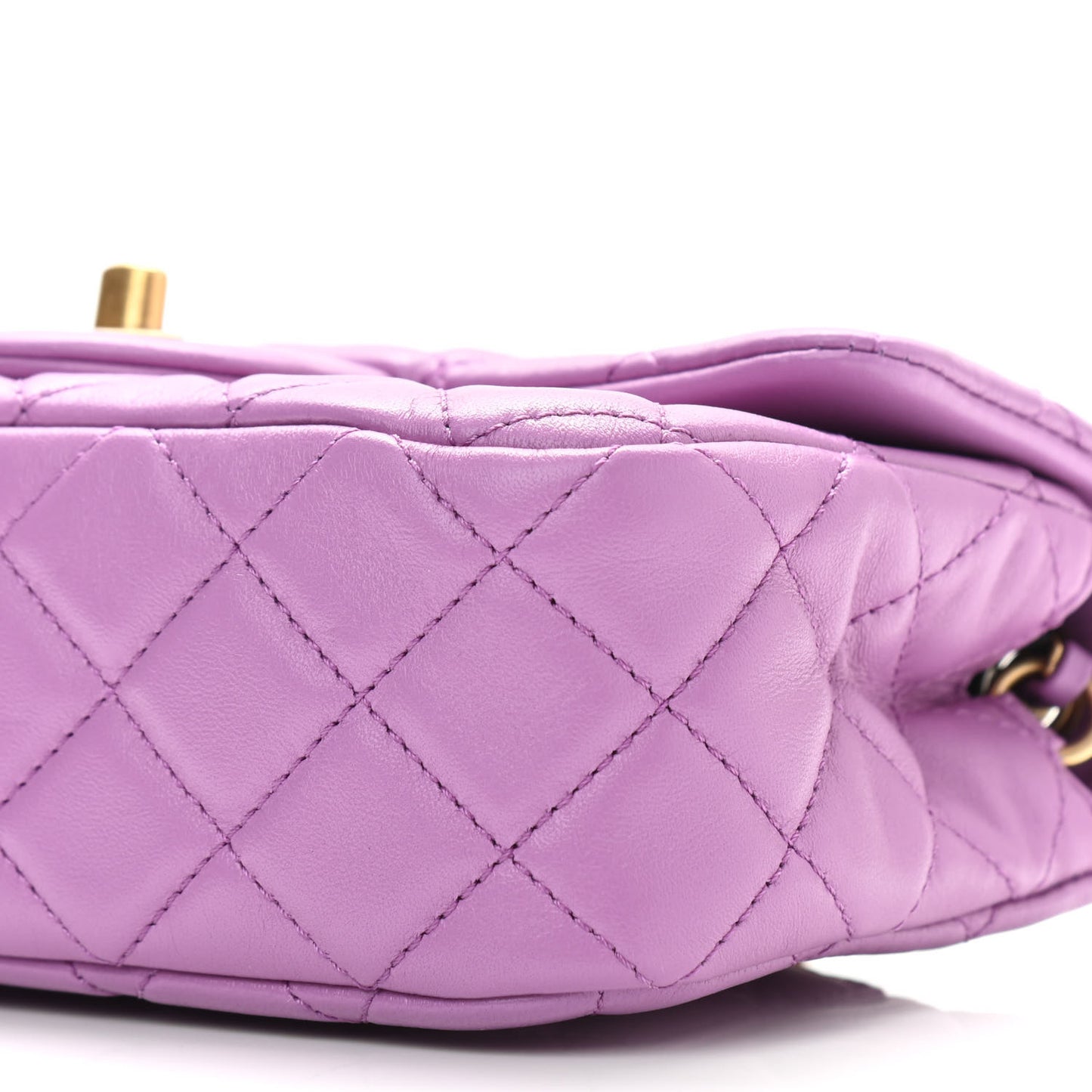 Lambskin Quilted Mini Rectangular Pearl Crush Flap Purple