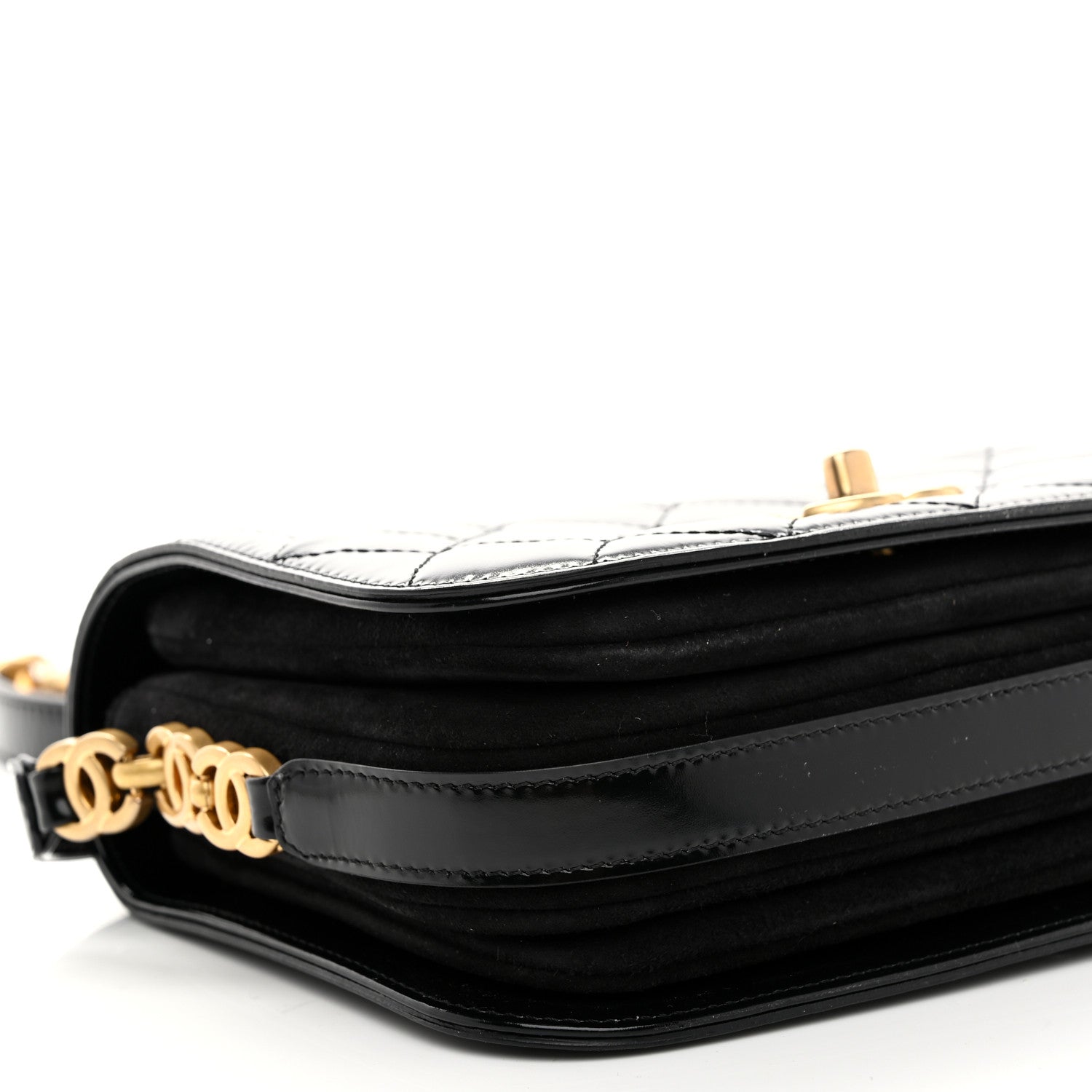 Chanel Shiny Calfskin Quilted Suede Goatskin Messenger Black 9 of 11