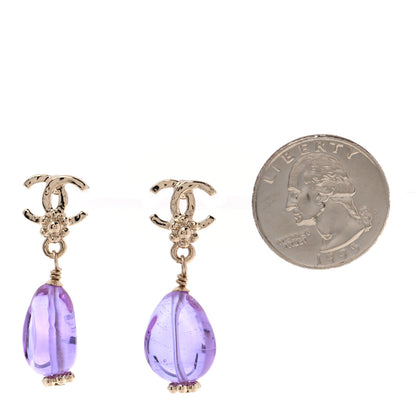 Chanel Bead CC Flower Drop Earrings Golden Purple 2 of 5