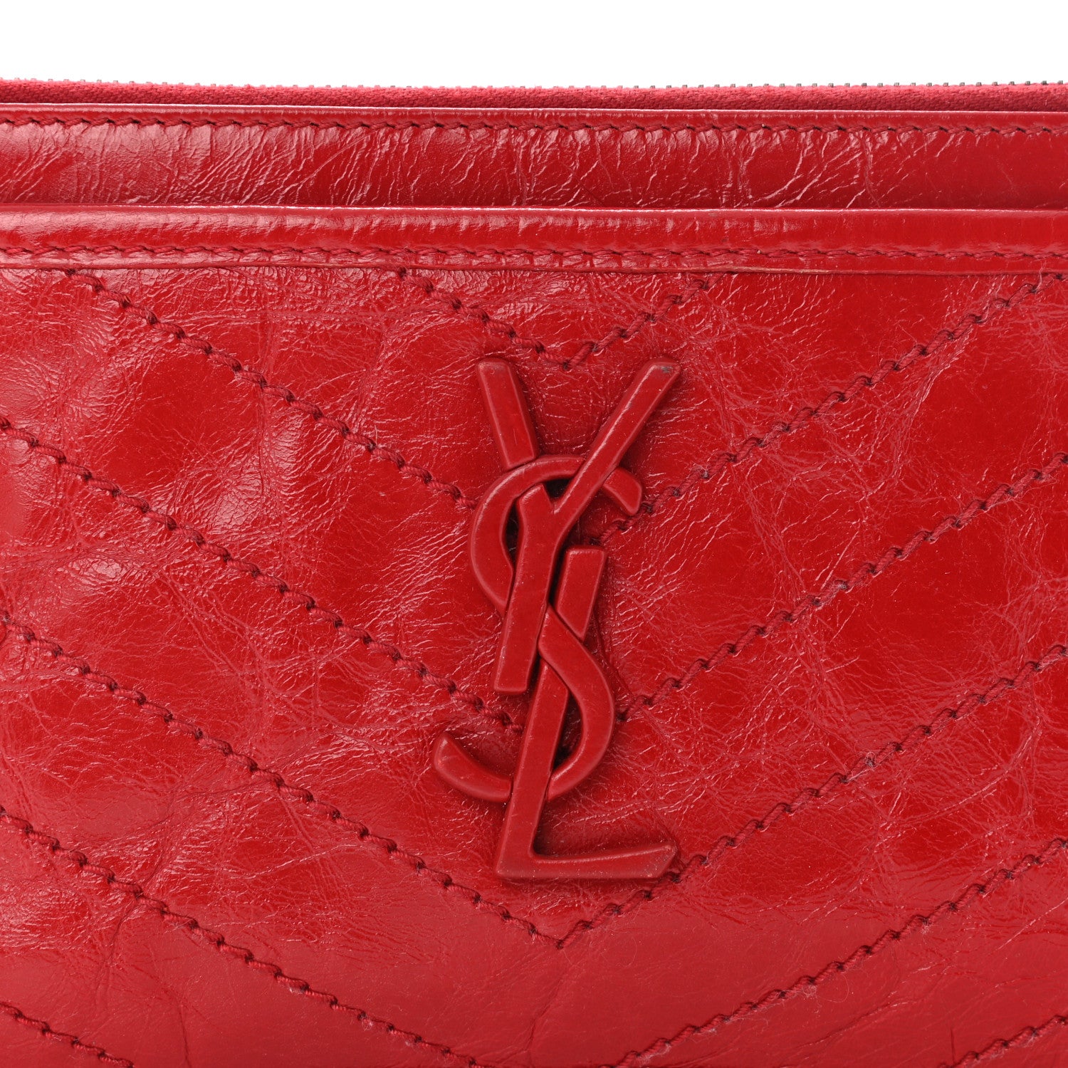 Saint Laurent Crinkled Calfskin Matelasse Niki Bill Pouch Red 8 of 10