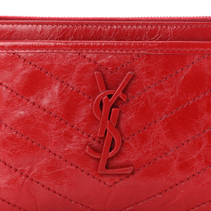Saint Laurent Crinkled Calfskin Matelasse Niki Bill Pouch Red 8 of 10