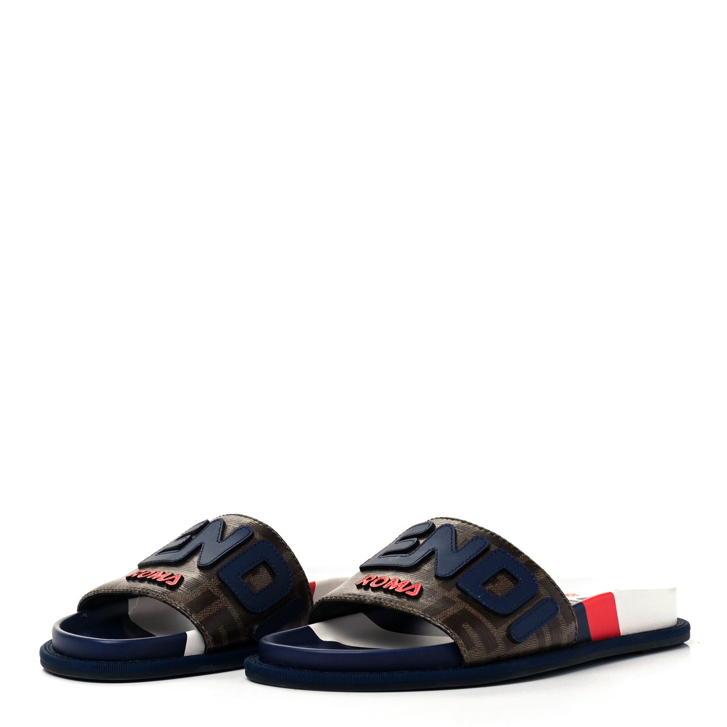 X FILA Glazed Fabric Calfskin FF 1974 Mania Slide Sandals 35 Mogano Panna Blueberry Caipiroska
