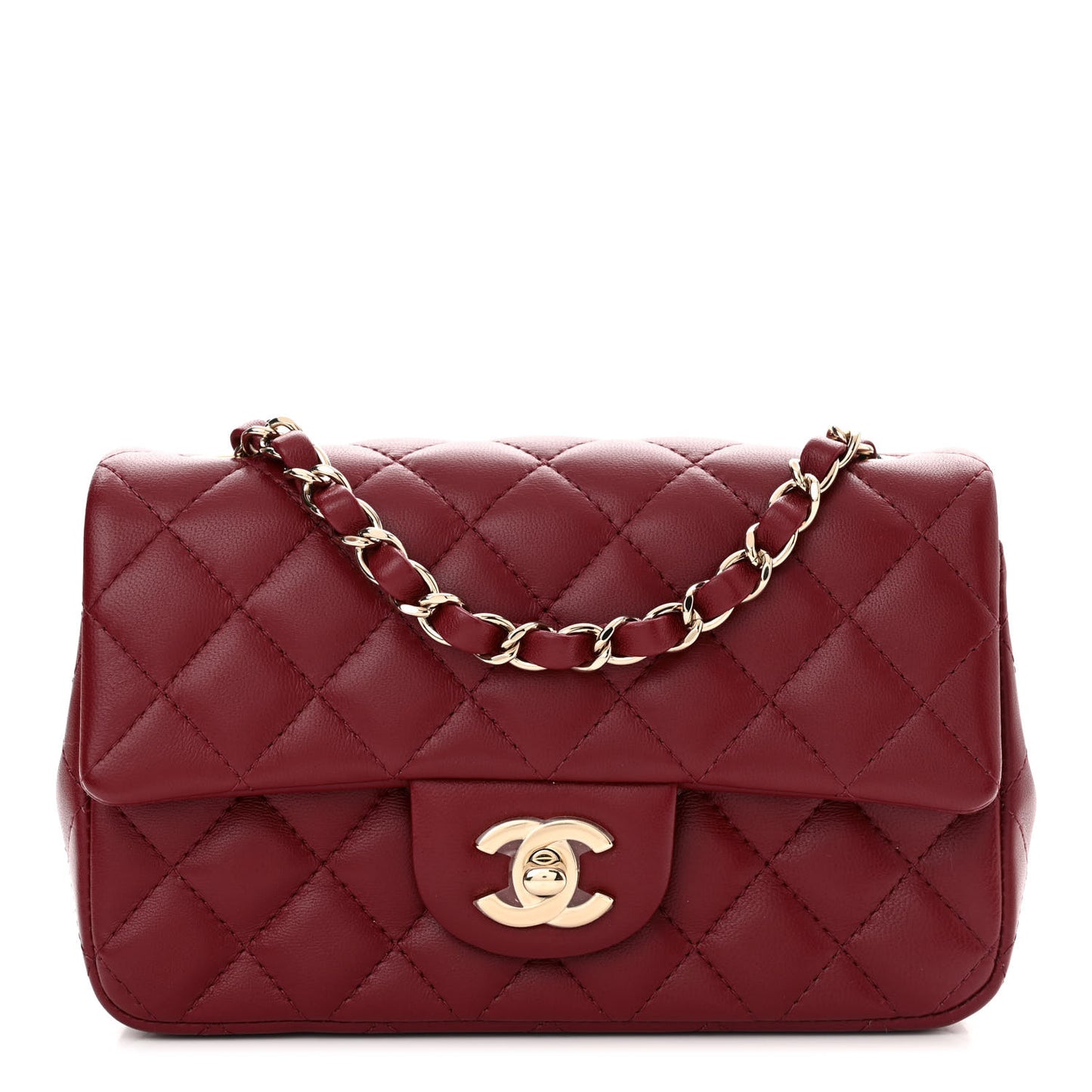 Lambskin Quilted Mini Rectangular Flap Burgundy