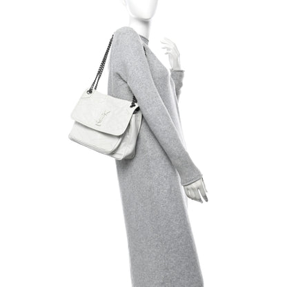 Saint Laurent Crinkled Calfskin Matelasse Monogram Medium Niki Chain Satchel Dirty White 2 of 13