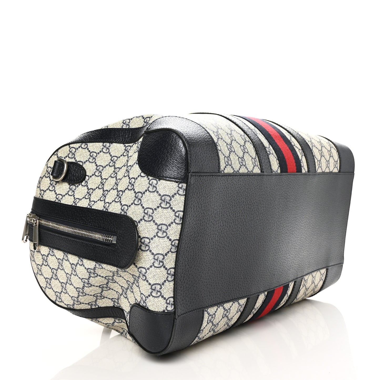 GG Supreme Monogram Textured Dollar Calfskin Web Medium Ophidia Duffle Bag Beige Blue