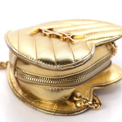 Saint Laurent Metallic Calfskin Matelasse Chevron Monogram Small Love Heart Chain Bag Gold 5 of 12