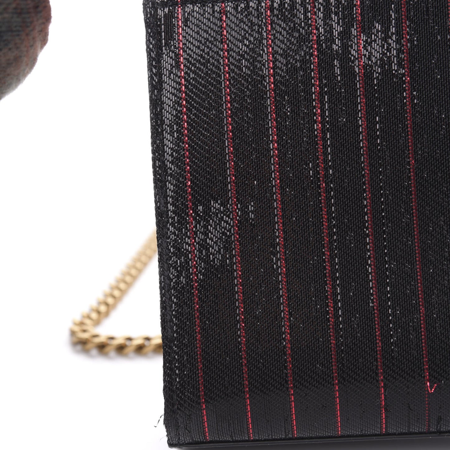Metallic Calfskin Striped Small Monogram Kate Satchel Black Red