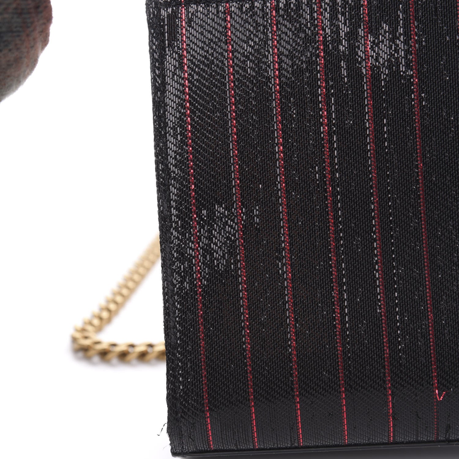 Saint Laurent Metallic Calfskin Striped Small Monogram Kate Satchel Black Red 11 of 11