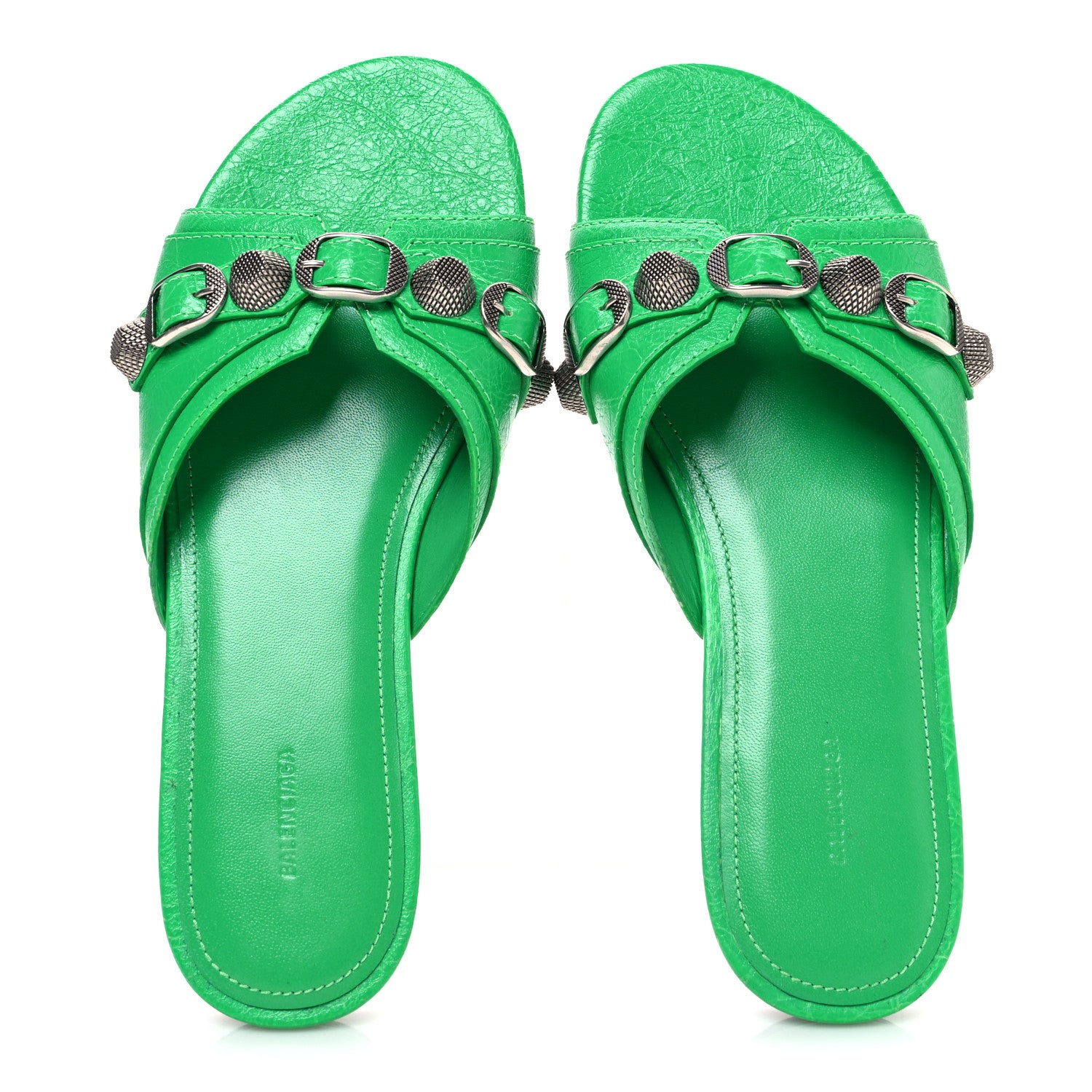 Balenciaga Agneau Arena Cagole Flat Slide Sandals 37 Vivid Green 2 of 10