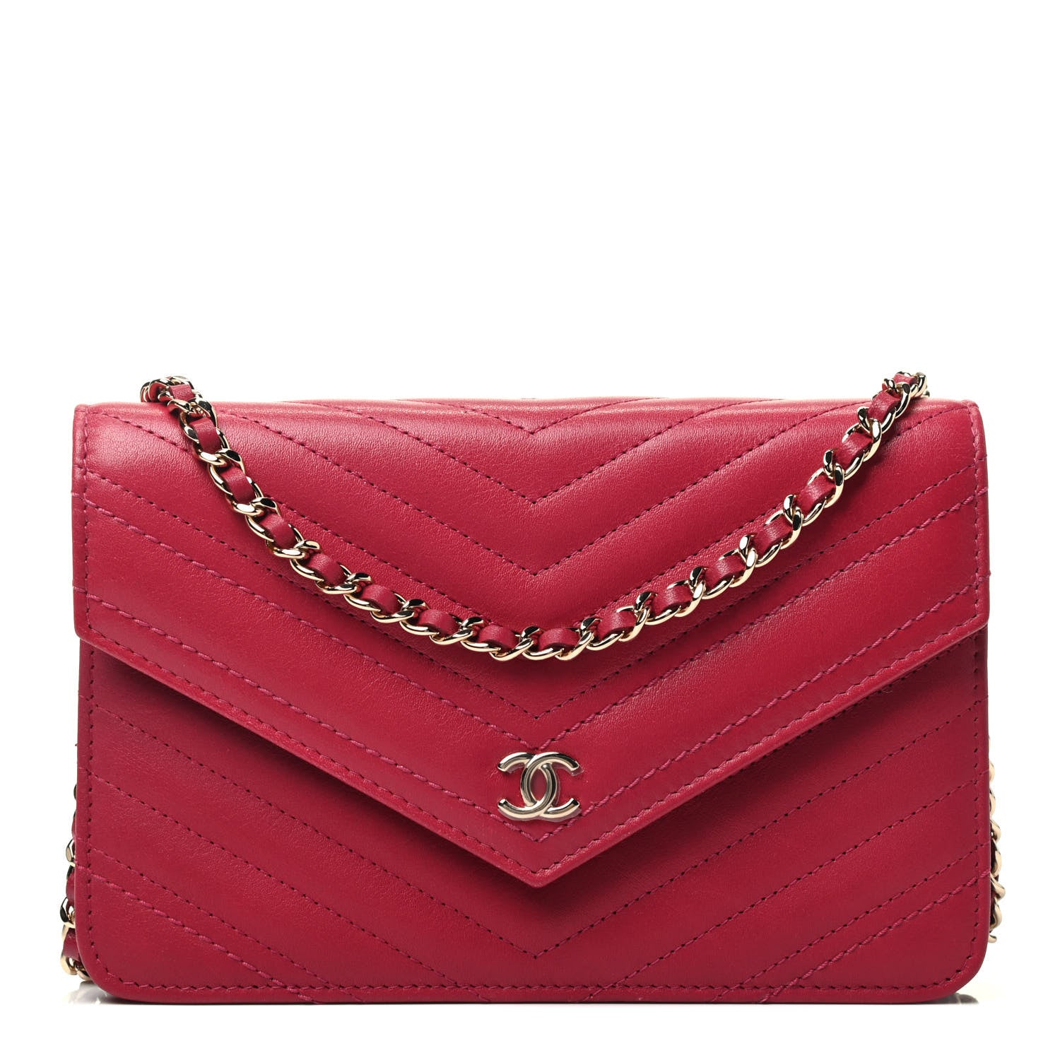 Chanel Goatskin Chevron Quilted Statement Wallet On Chain WOC Dark Pink 1 of 3