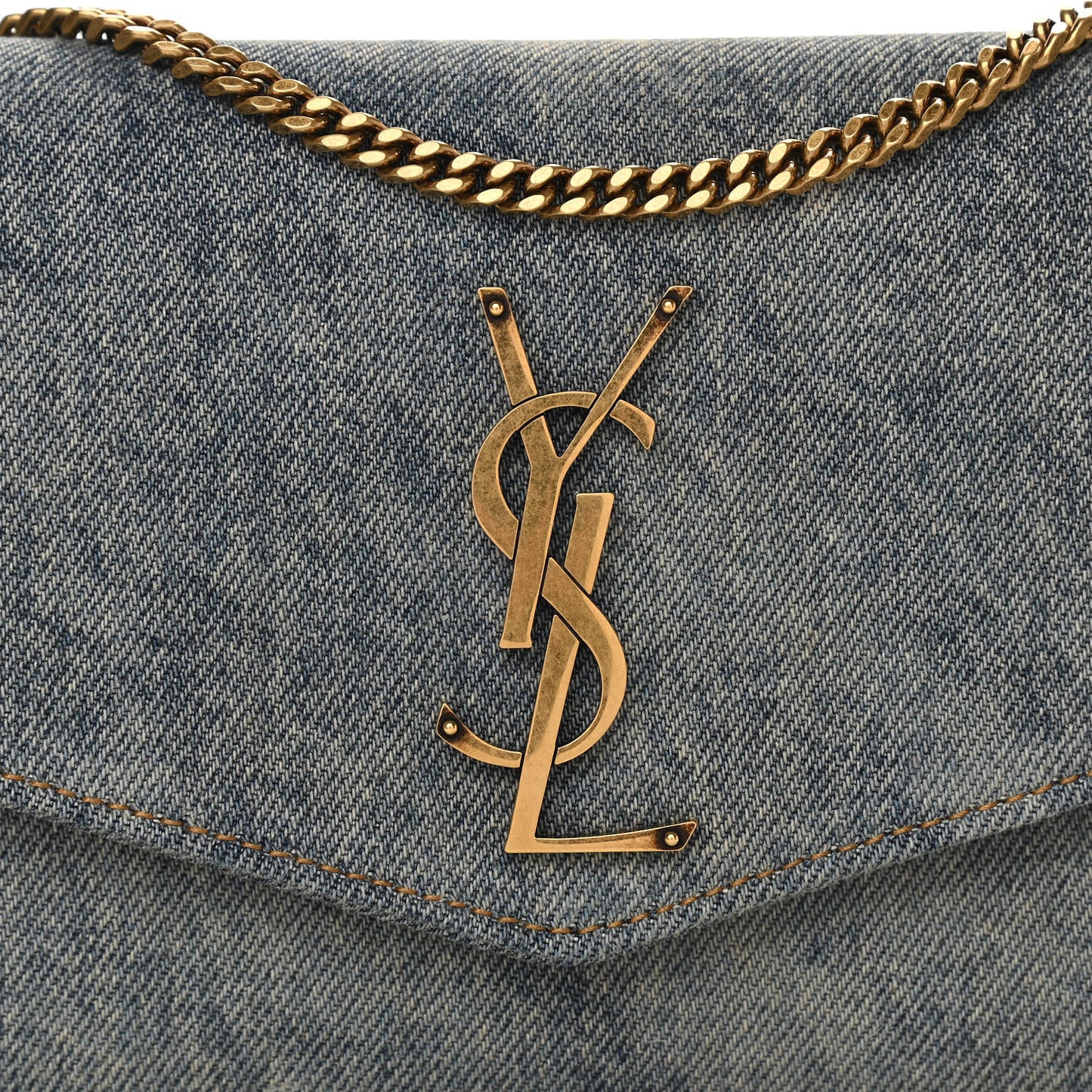Denim Monogram Chain Wallet Rodeo Blue Cinnamon