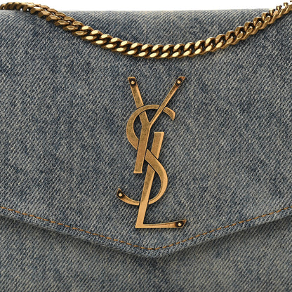 Saint Laurent Denim Monogram Chain Wallet Rodeo Blue Cinnamon 8 of 11