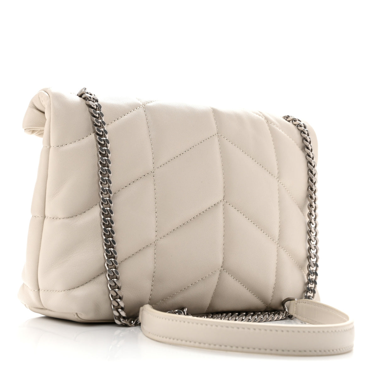 Lambskin Quilted Toy Loulou Puffer Monogram Chain Satchel Crema Soft