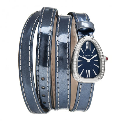 Bulgari Stainless Steel Calfskin Diamond Bezel 27mm Serpenti Four Wrap Quartz Watch Blue 1 of 5