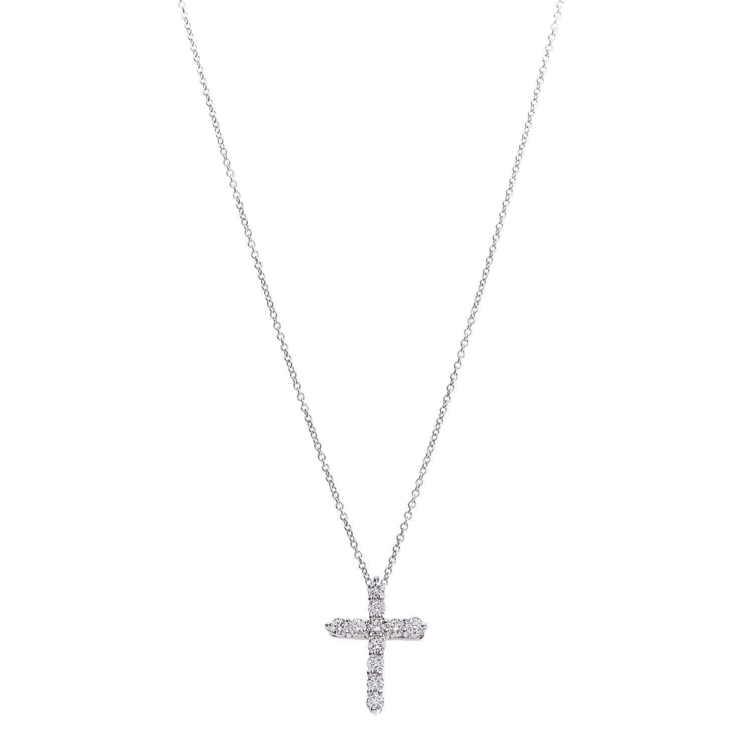 Tiffany Platinum Diamond Small Cross Pendant Necklace 1 of 8