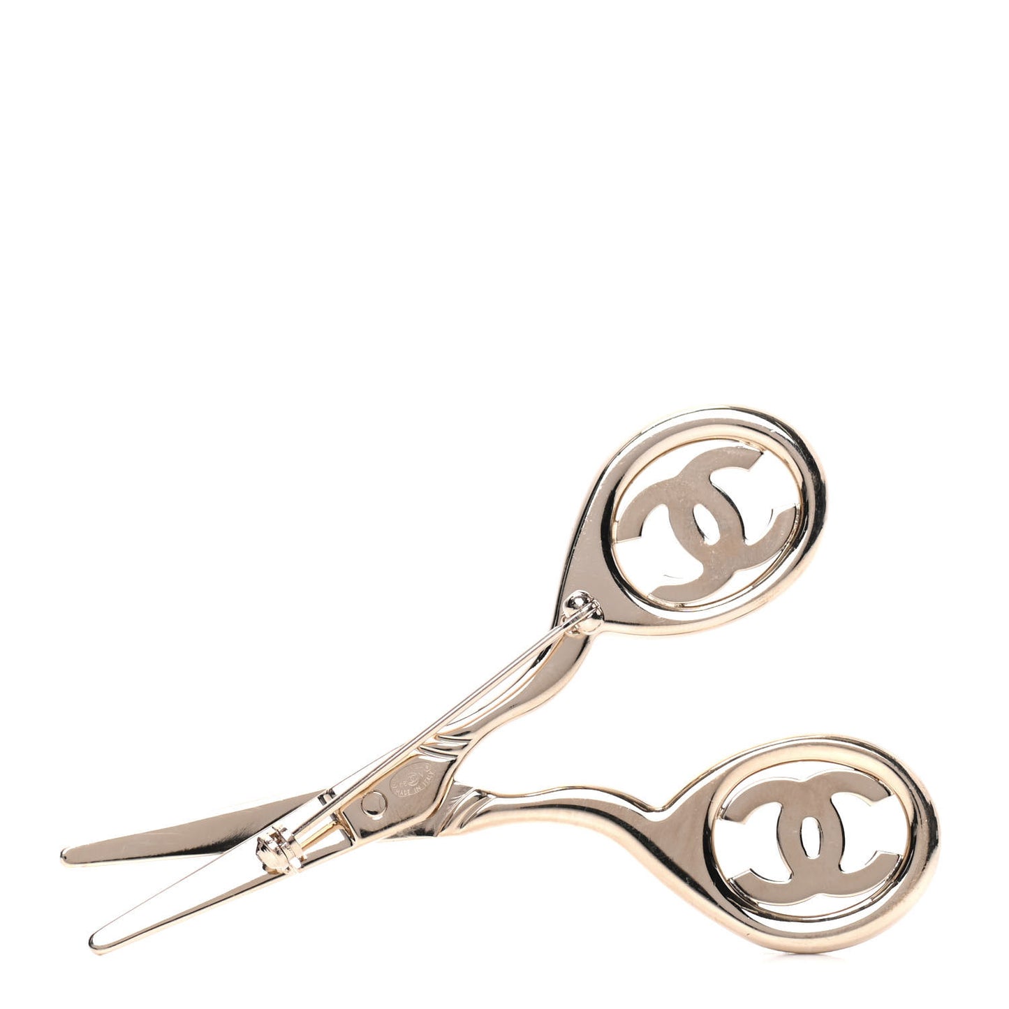 Metal Pearl CC Scissors Brooch Gold