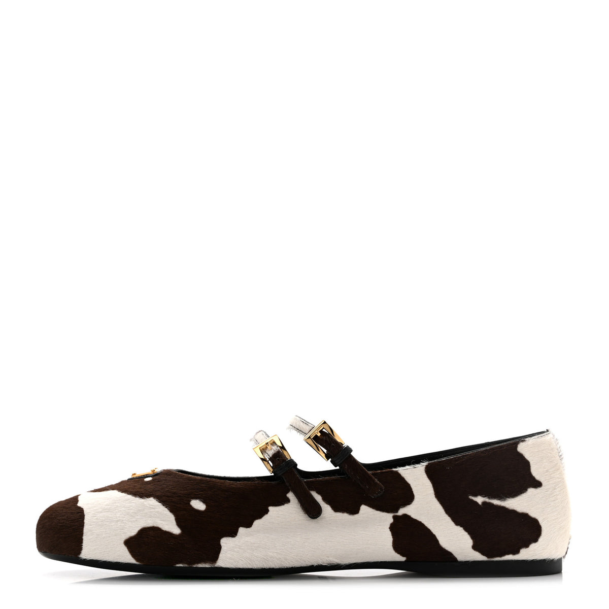 Calf Hair Cow Print Ballerina Flats 41 White Moro
