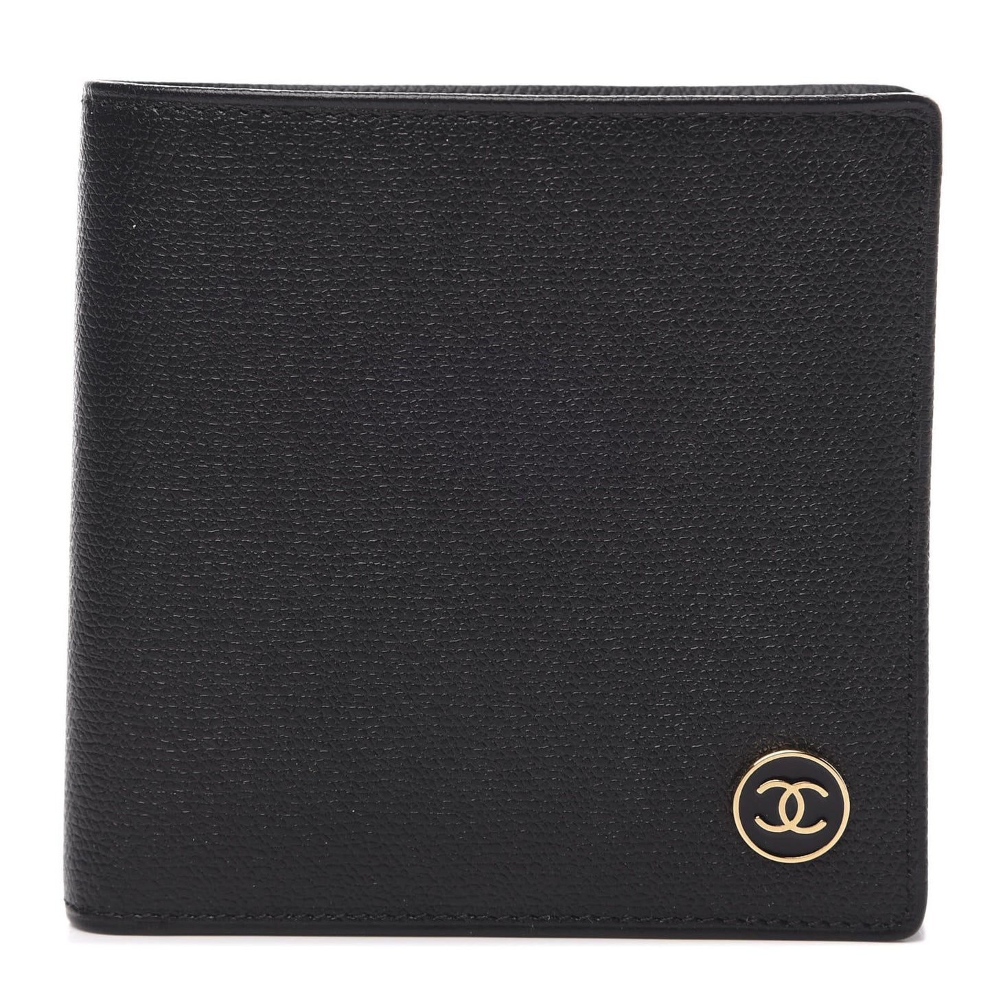 Grained Calfskin CC Button Bi-Fold Wallet Black