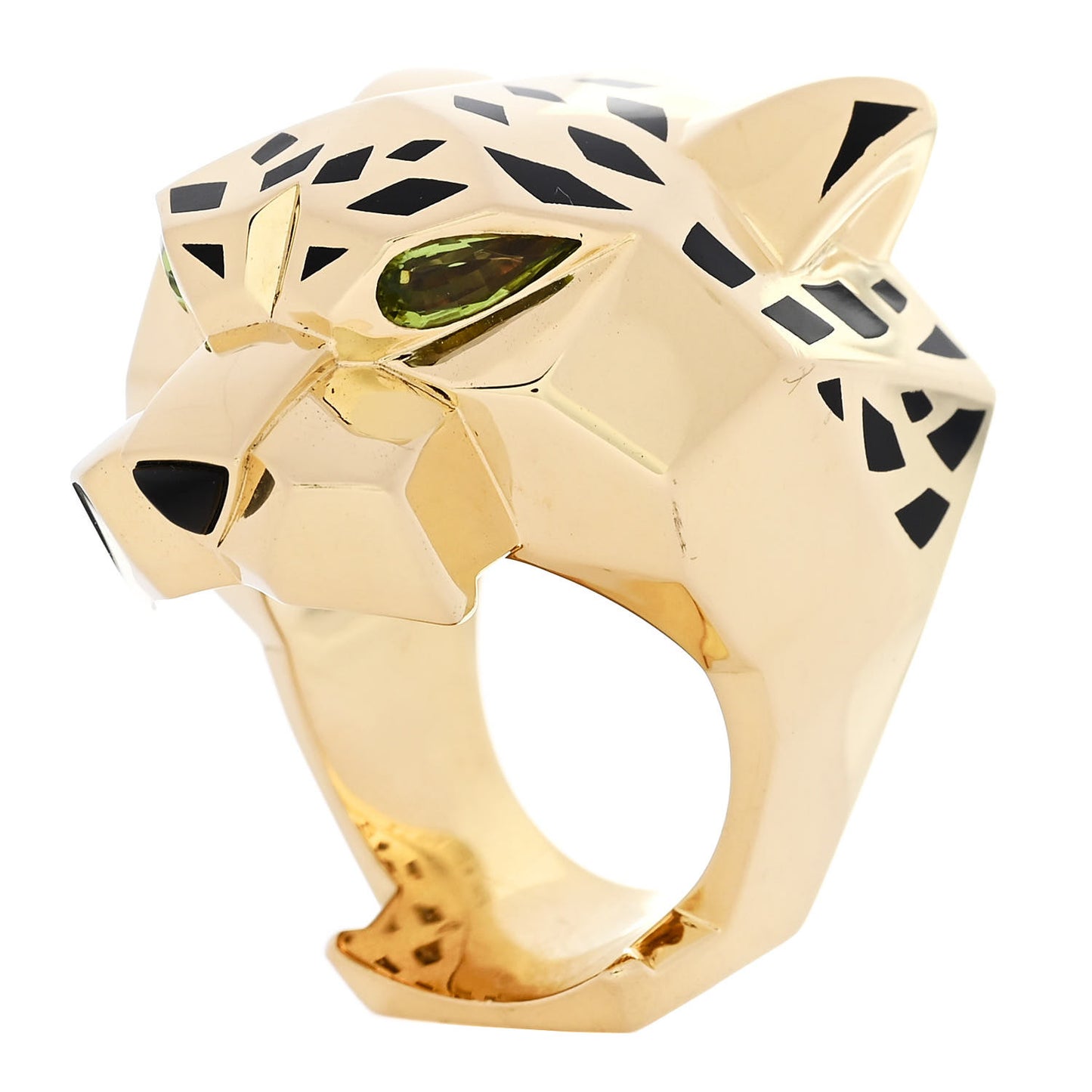 18K Yellow Gold Peridot Black Onyx Black Lacquer Panthere De Cartier Ring 66 11.5
