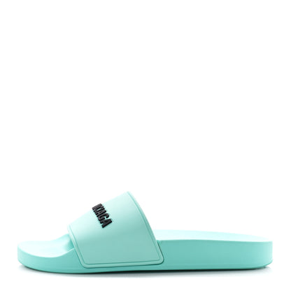 Balenciaga Rubber Logo Womens Pool Slide Sandals 37 Mint Black 1 of 8