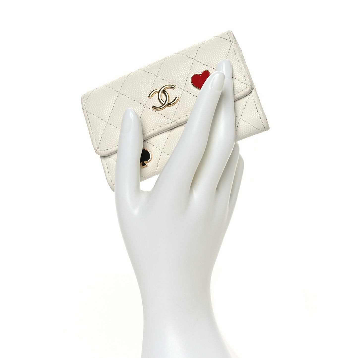 Caviar Quilted Enamel Coco Casino Flap Card Holder Wallet White