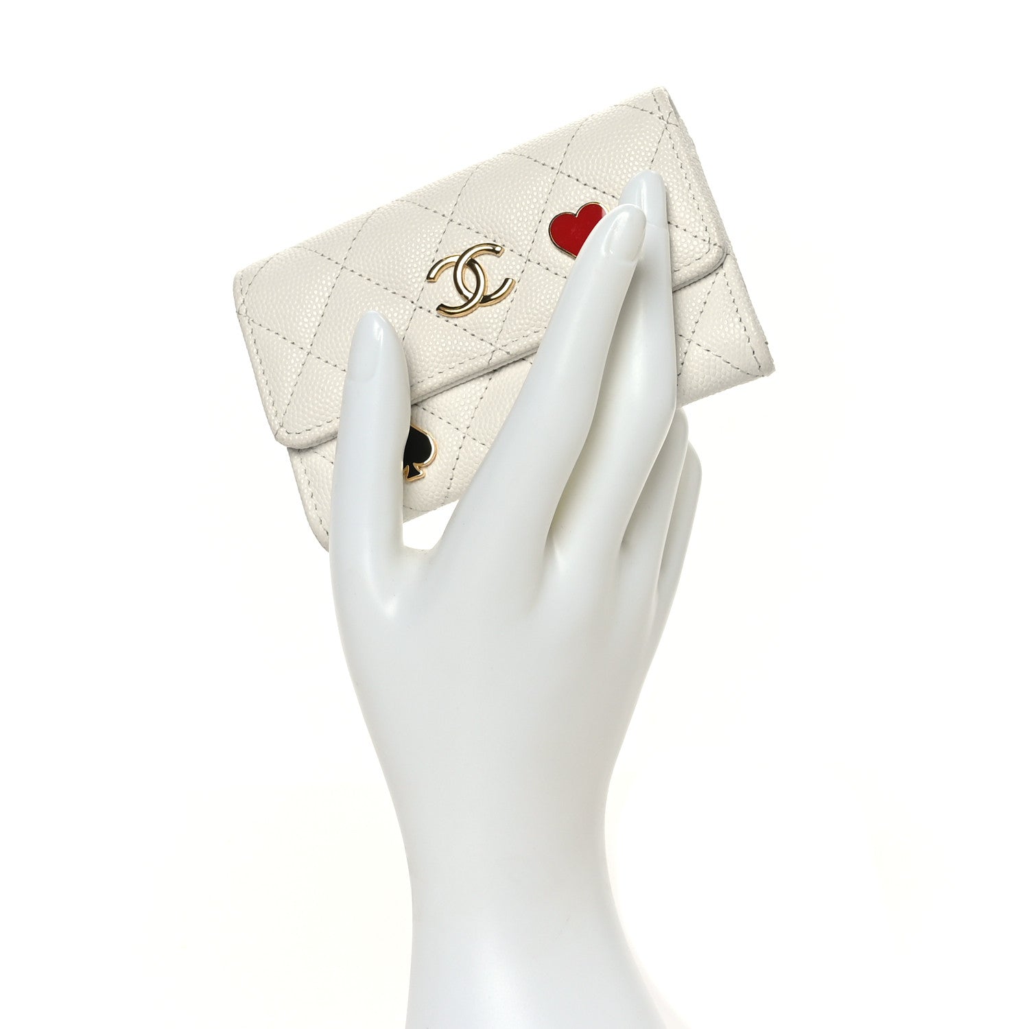 Chanel Caviar Quilted Enamel Coco Casino Flap Card Holder Wallet White 2 of 8