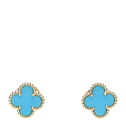Van Cleef & Arpels 18K Yellow Gold Turquoise Sweet Alhambra Earrings 1 of 6