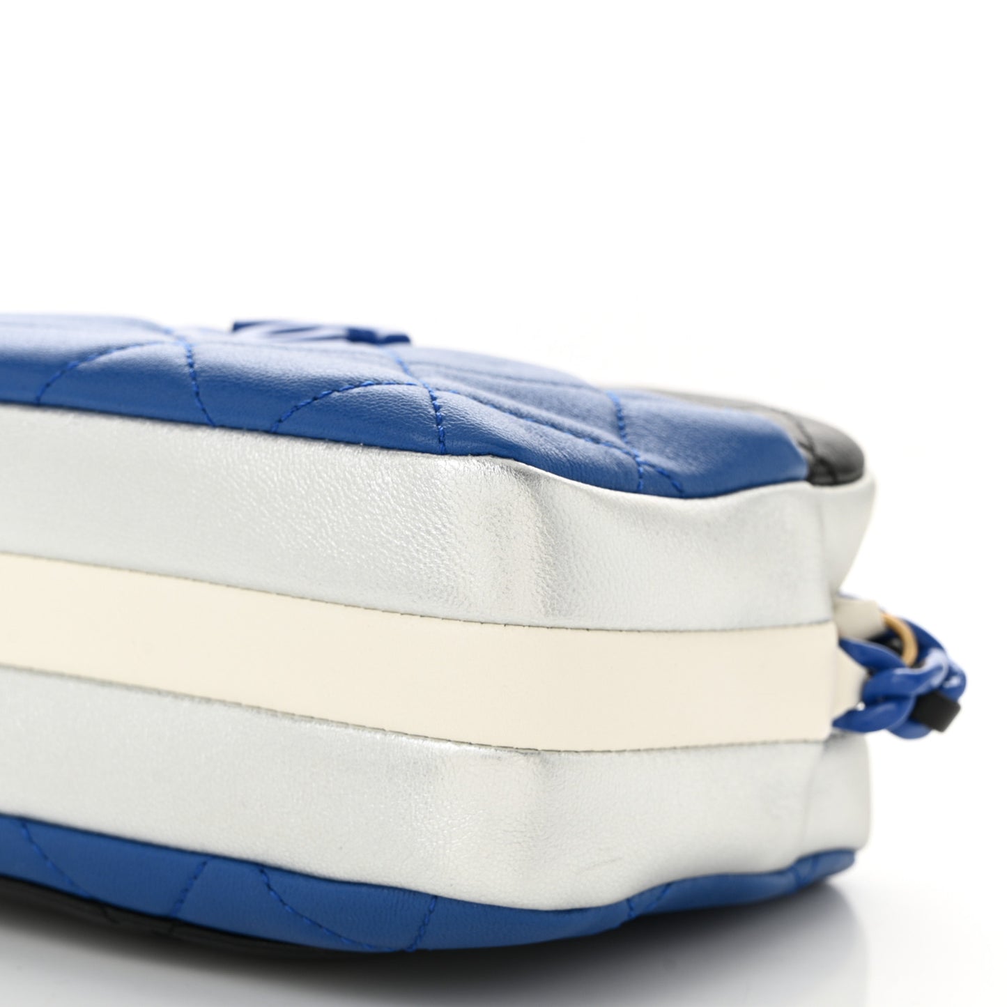 Shiny Lambskin Monochrome Chain Mini Camera Case Bag Blue Black Silver