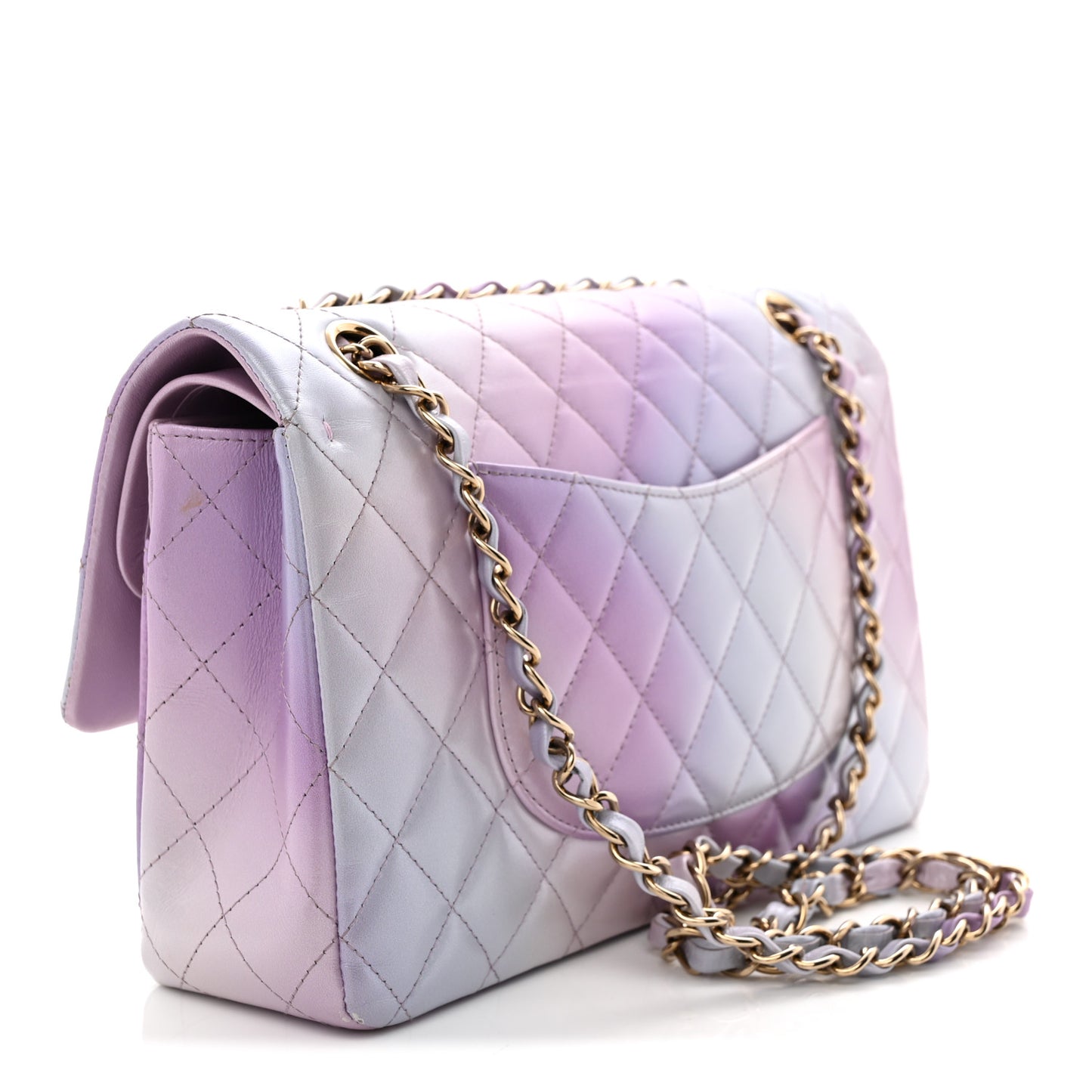 Lambskin Quilted Tie Dye Ombre Medium Double Flap Purple Blue Pink