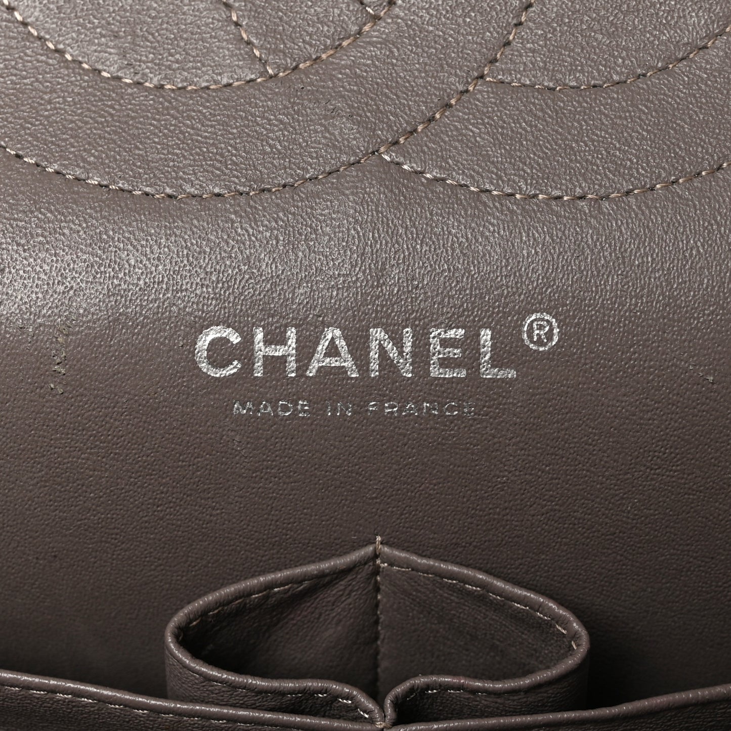 Patent Calfskin Quilted Jumbo Double Flap Grey