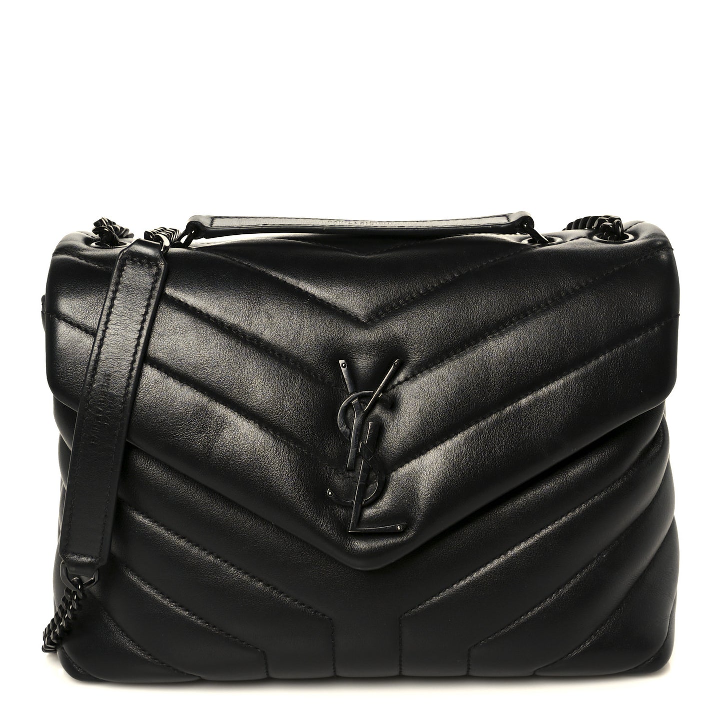 Calfskin Y Quilted Monogram Monochrome Small Loulou Chain Satchel Black