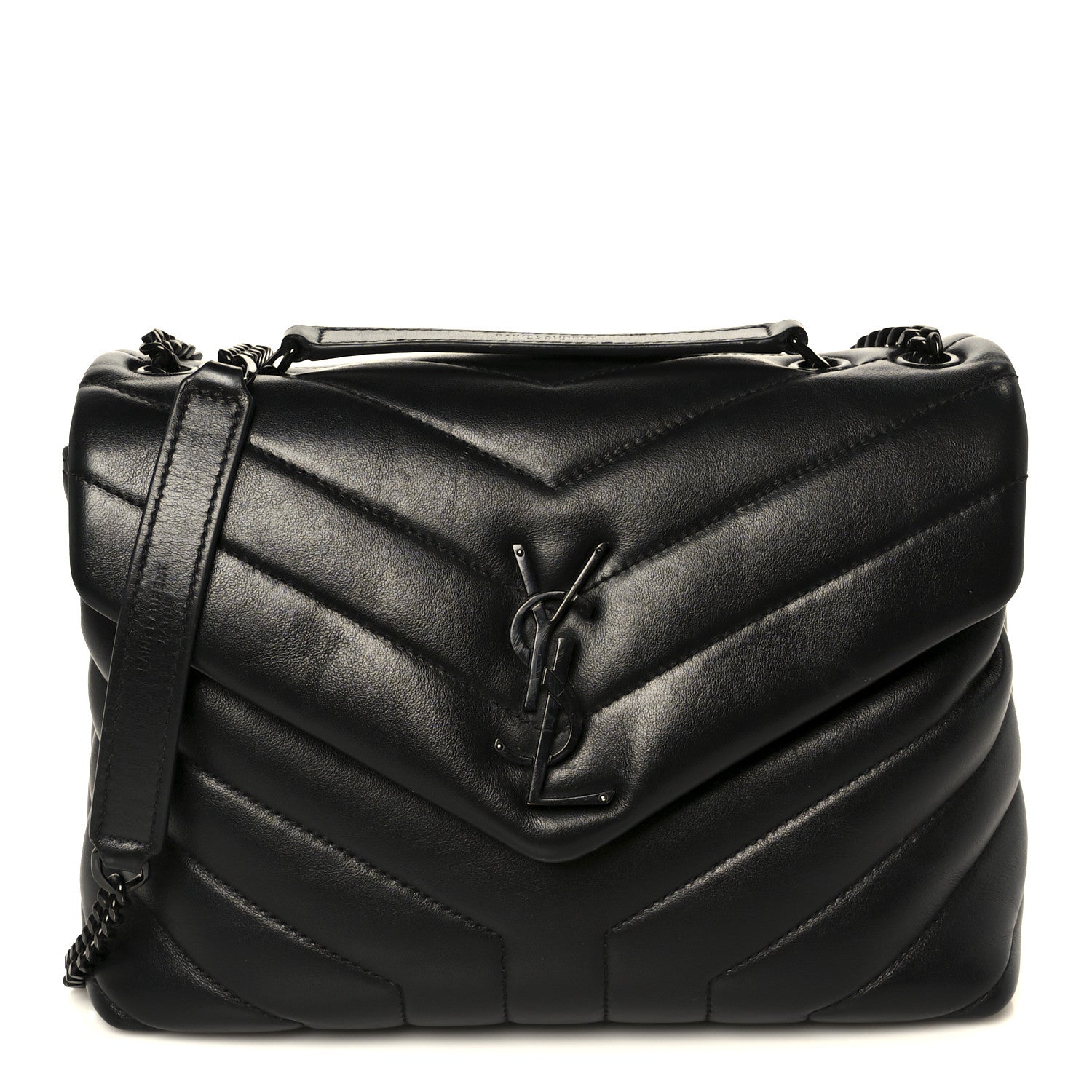 Saint Laurent Calfskin Y Quilted Monogram Monochrome Small Loulou Chain Satchel Black 1 of 11