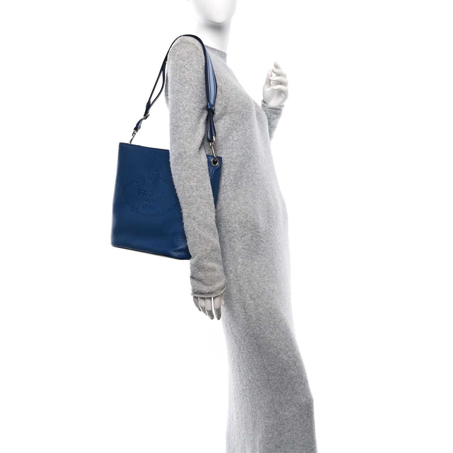 Prada Vitello Phenix Logo Hobo Bluette 2 of 11