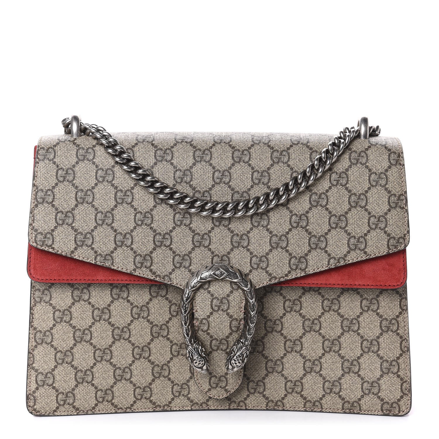 Gucci GG Supreme Monogram Suede Cudu Medium Dionysus Shoulder Bag Beige Ebony Vulcanic Red 1 of 10