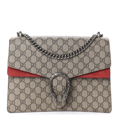 Gucci GG Supreme Monogram Suede Cudu Medium Dionysus Shoulder Bag Beige Ebony Vulcanic Red 1 of 10