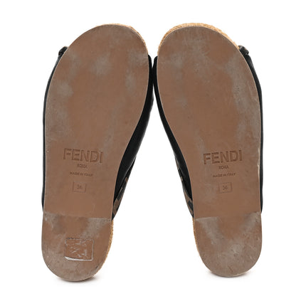 Fendi Satin FF Twist Espadrille Slide Sandal 36 Black Tobacco 6 of 9