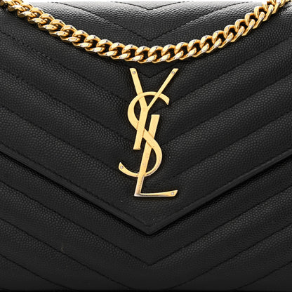 Saint Laurent Grain De Poudre Matelasse Chevron Monogram Chain Wallet Black 7 of 10