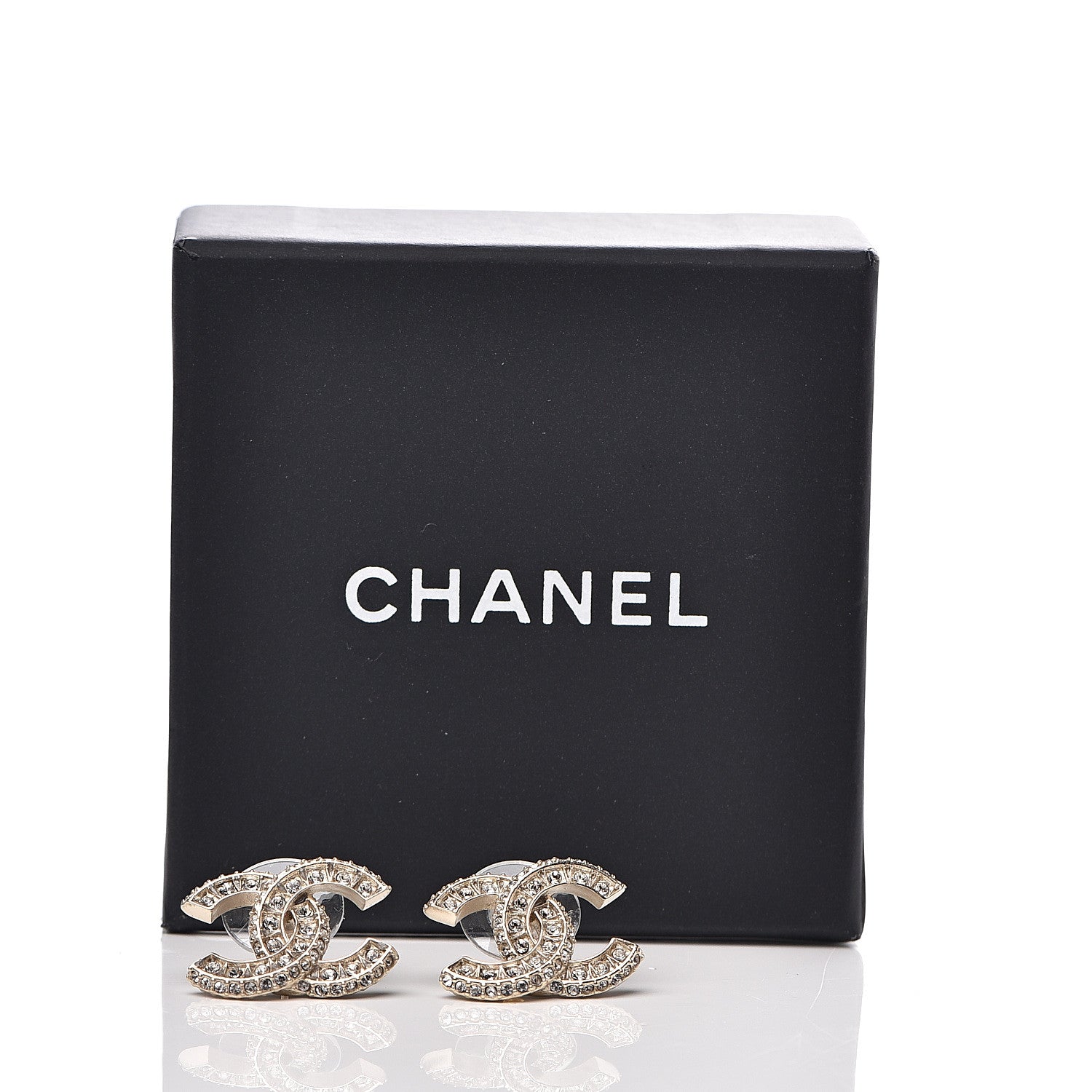 Chanel Crystal Timeless CC Earrings Light Gold 5 of 5