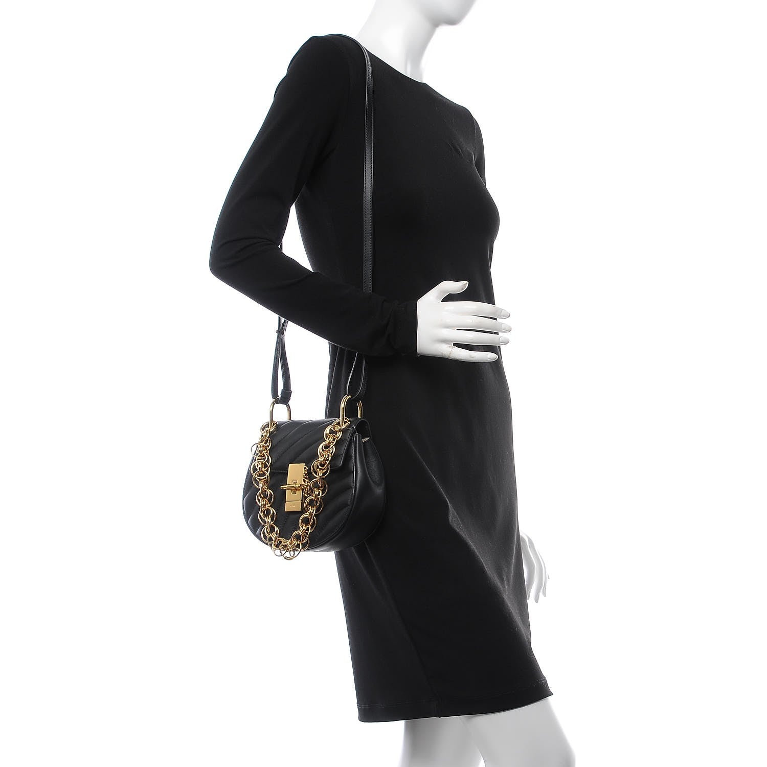 Chloe Calfskin Quilted Mini Drew Bijou Shoulder Bag Black 2 of 8