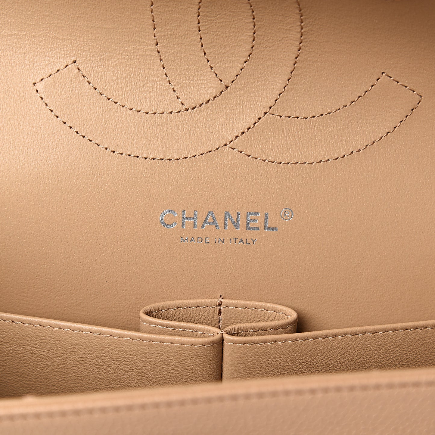 Caviar Chevron Quilted Jumbo Double Flap Beige