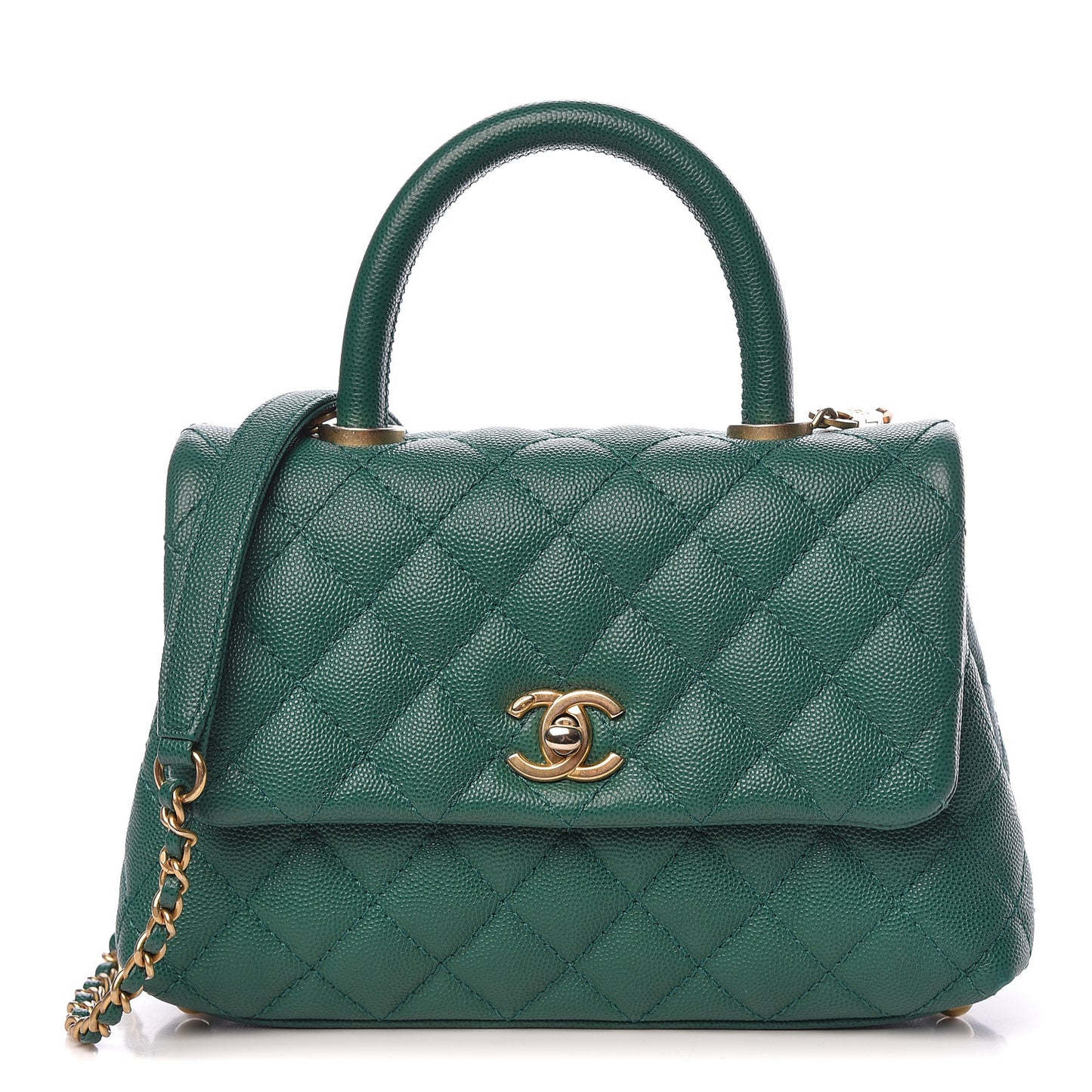 Caviar Quilted Mini Coco Handle Flap Green