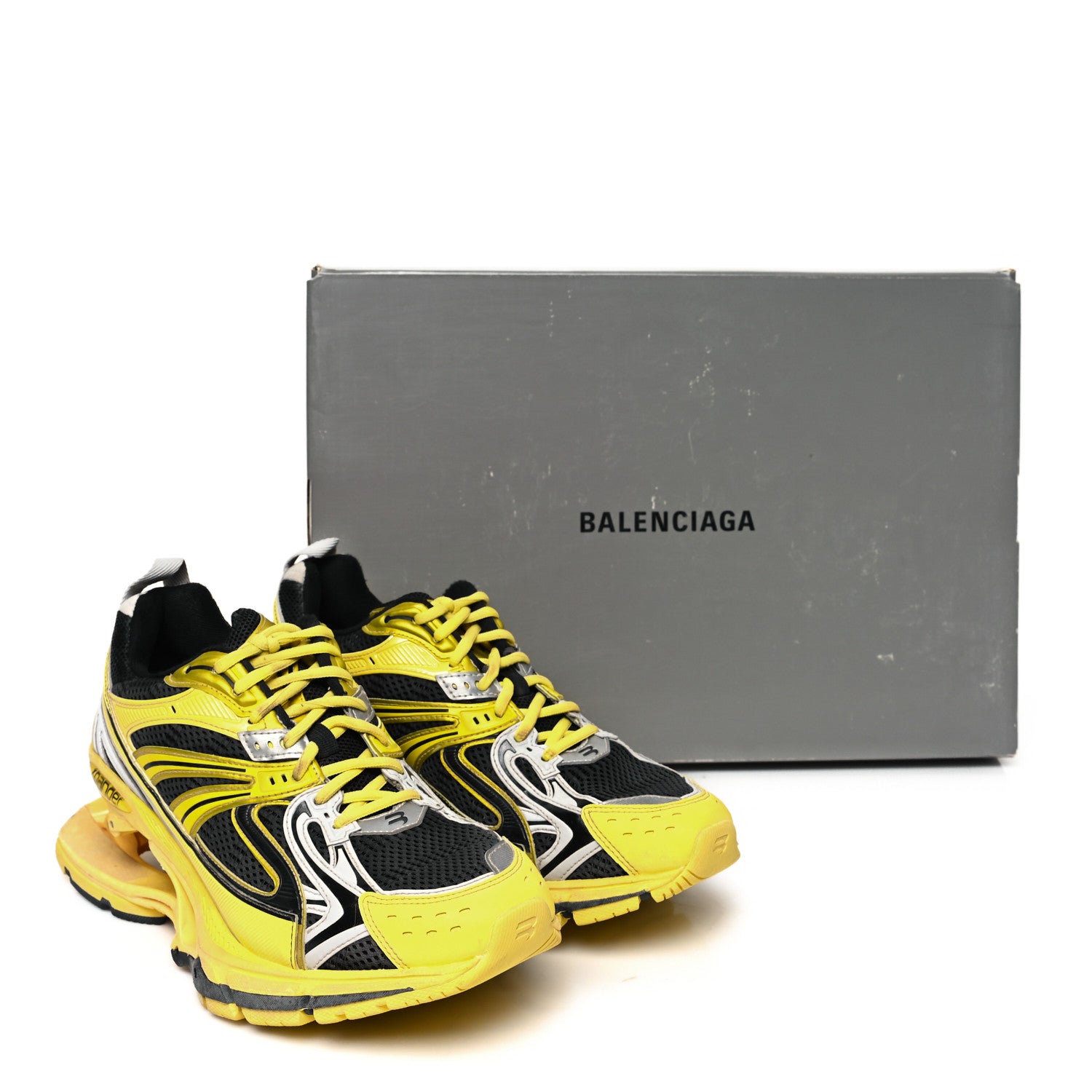 Balenciaga Mesh Rubber Mens X-Pander Sneakers 41 Yellow Grey Black
